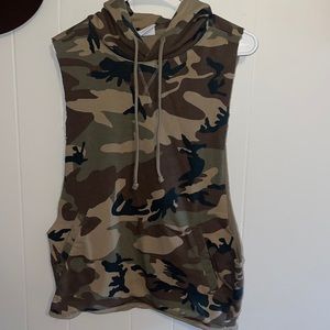 Zara Camo Cutoff Hoodie Droparm Tank Too